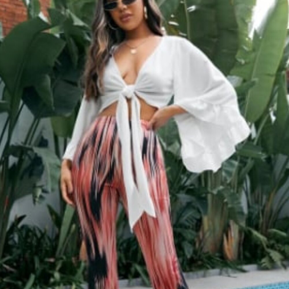 NWT OLIVACIOUS Boho Crop Tie Batwing Sleeve Blouse Ivory M